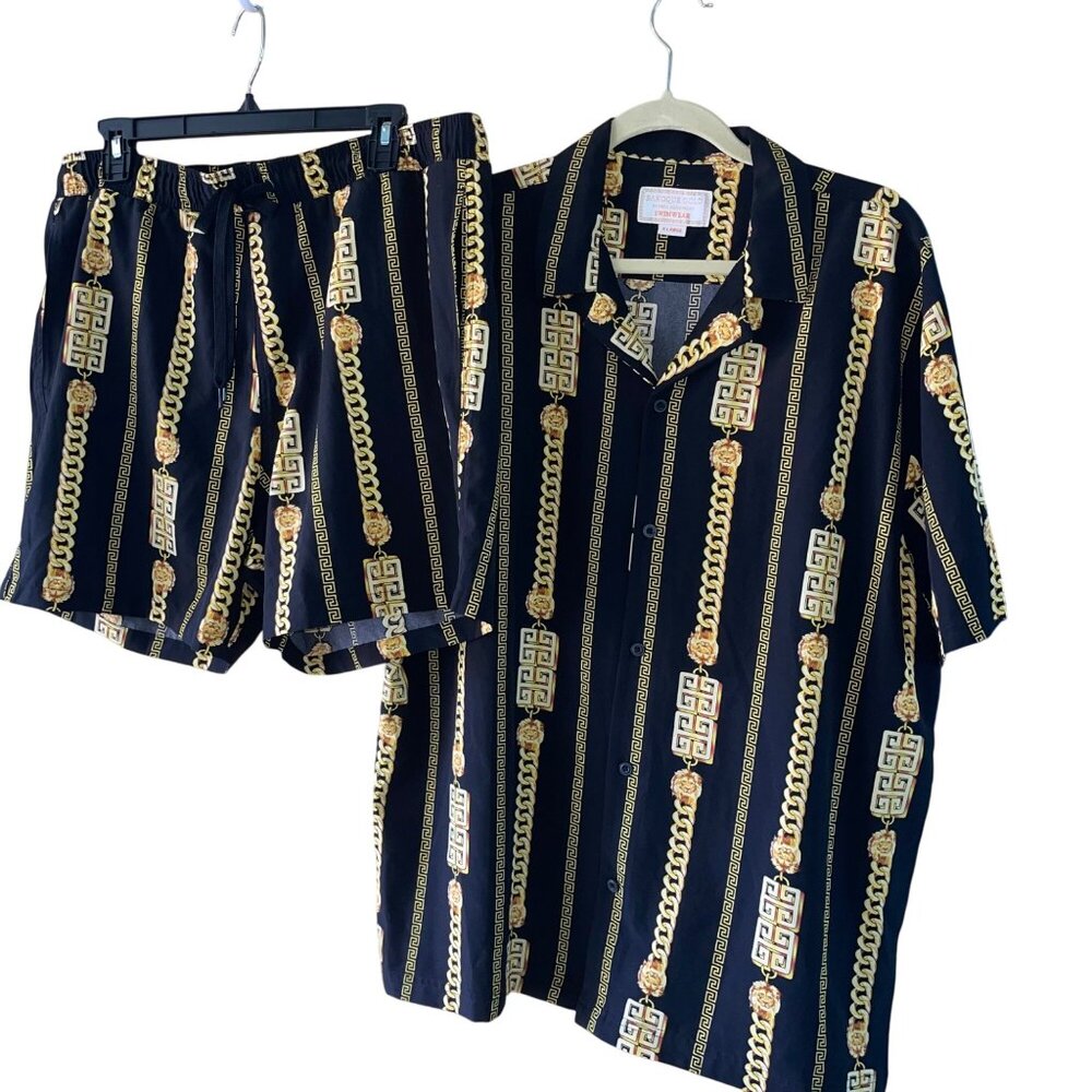 Baroque Gold By Drill Clothing Mens Swim Wear Set Size XL Black Pockets